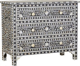 Maaya Bone Inlay Chest Sideboard Black and White Floral